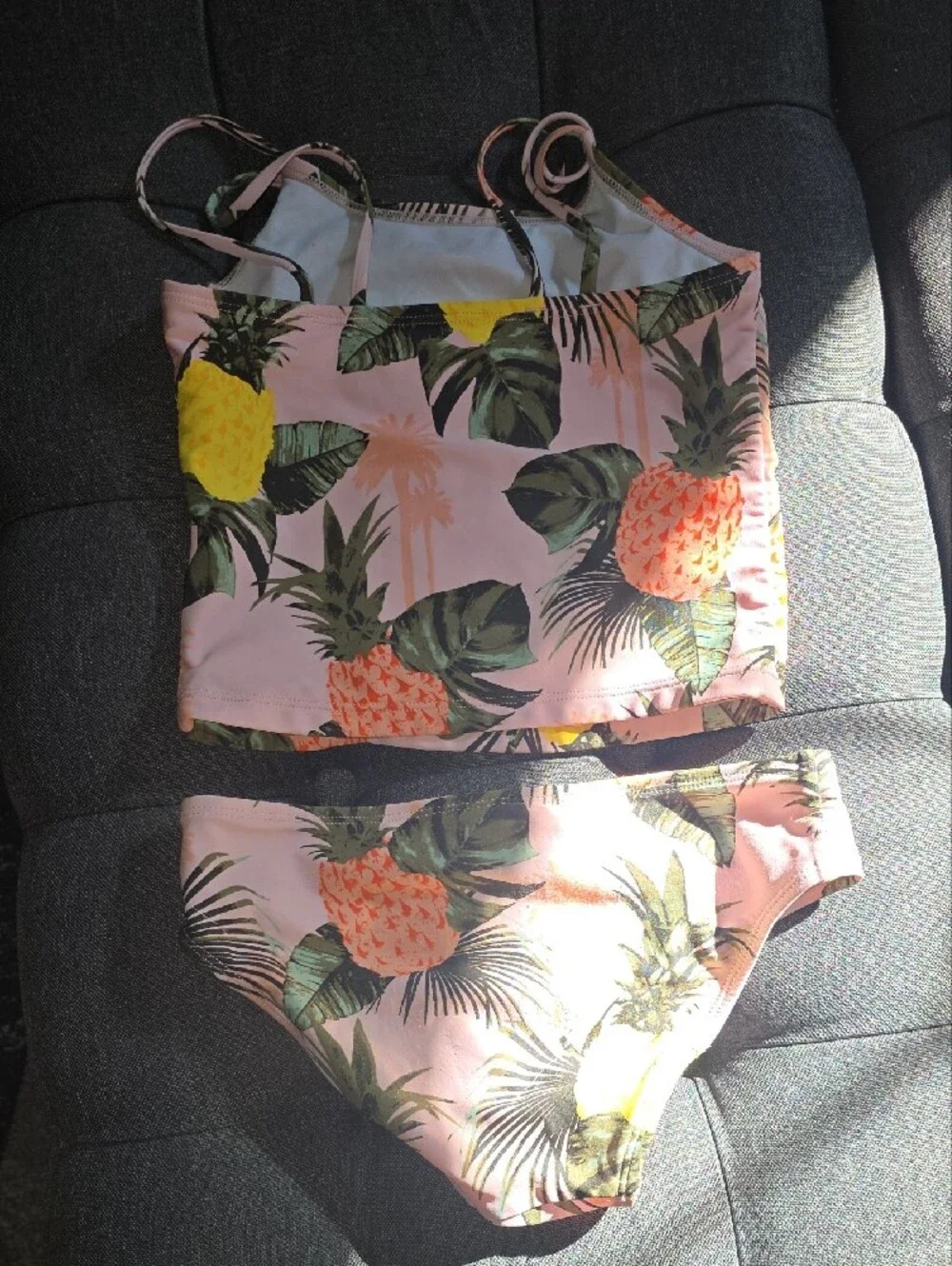 Girls Pineapple Print Pink Bikini Set